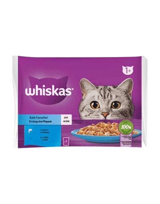 Whiskas Pouch Pure Delight Jöle İçerisinde Ton Balıklı ve Somonlu Yetişkin Konserve Kedi Maması 1 Adet 4x85 Gr