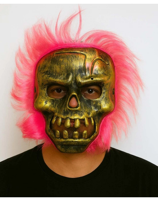 Wild Skull - Bakır Kafatası Pembe Saçlı İskelet Maske