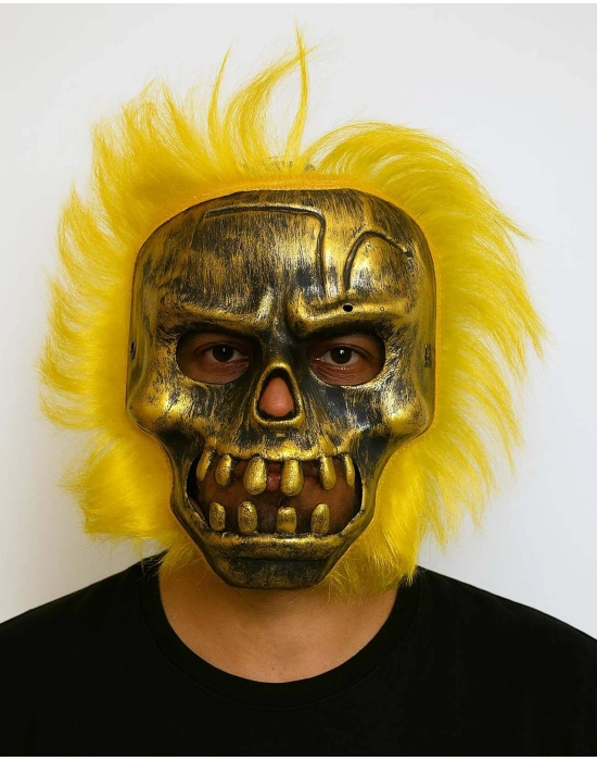 Wild Skull - Bakır Kafatası Sarı Saçlı İskelet Maske