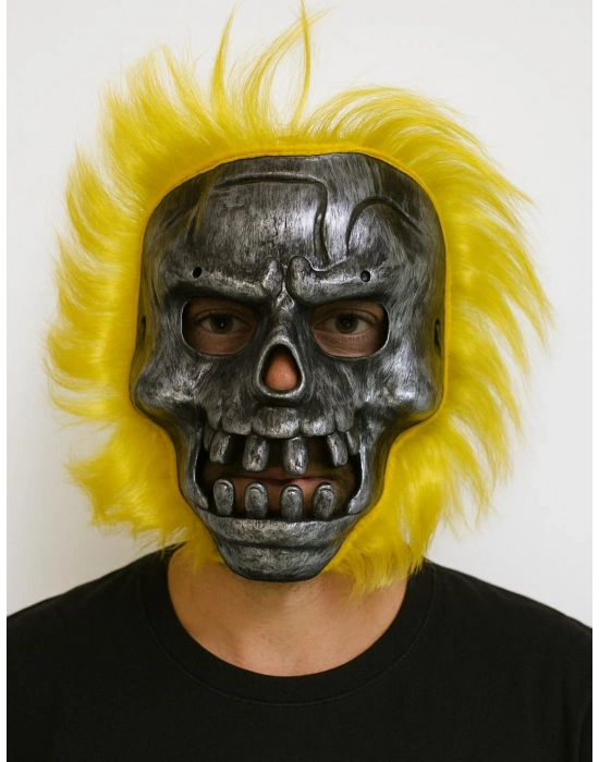 Wild Skull - Metal Kafatası Sarı Saçlı İskelet Maske