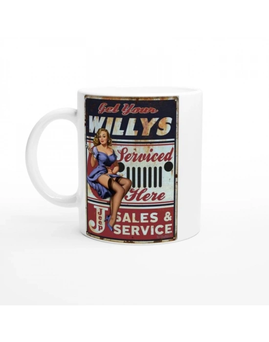 Willys Jeep Pin-Up Servis Temalı Retro Kupa