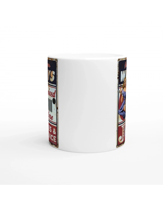 Willys Jeep Pin-Up Servis Temalı Retro Kupa