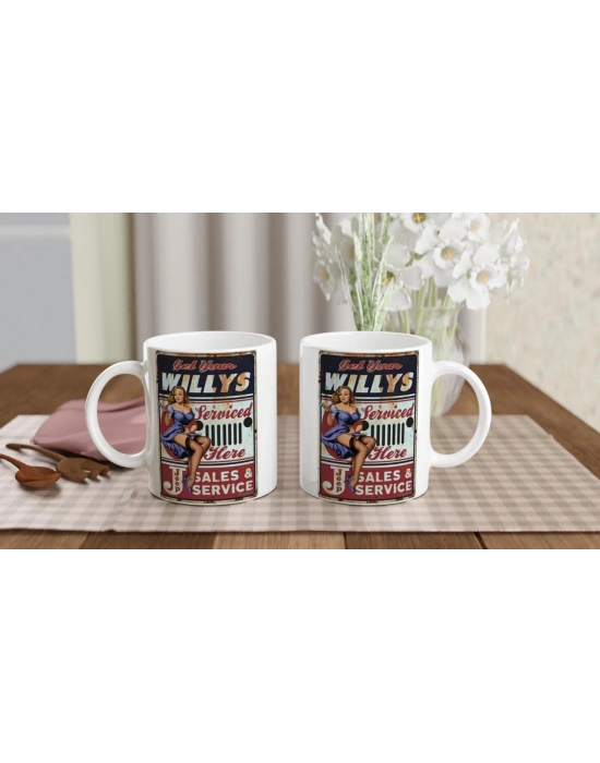 Willys Jeep Pin-Up Servis Temalı Retro Kupa