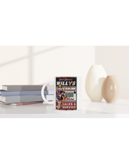 Willys Jeep Pin-Up Servis Temalı Retro Kupa