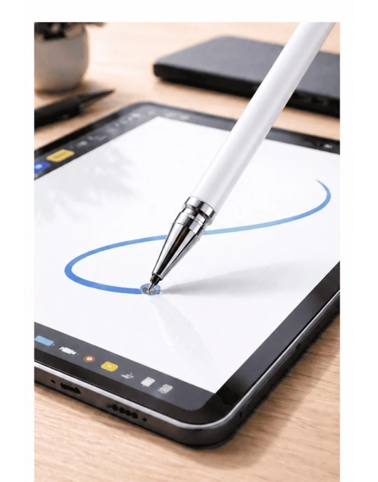 Xiaomi Redmi 12c Uyumlu Dokunmatik Stylus Kalem Disk Uçlu Hassas Beyaz Tablet Telefon Çizim Kalemi