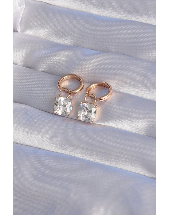 ® XUPİNG Rose Renk Zirkon Taşlı Halka Küpe