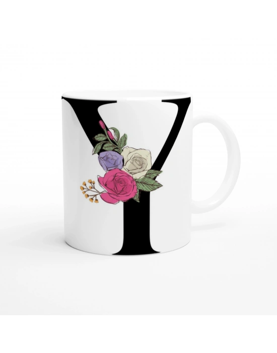 Y Harfi Romantik Çiçekli Kupa Bardak