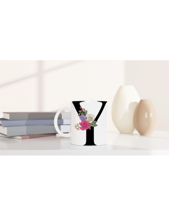 Y Harfi Romantik Çiçekli Kupa Bardak