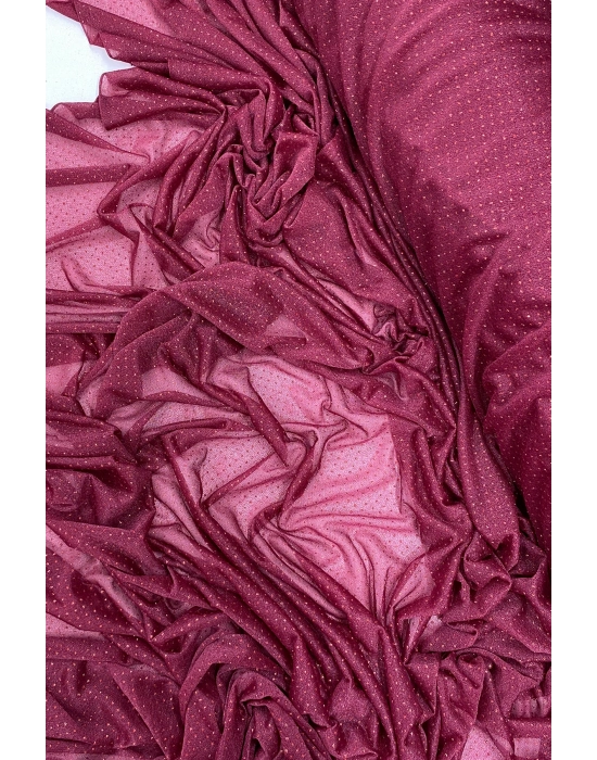 Yağmur Damlası Simli Abiye Elbise Şallık Tül Kumaş Bordo 23