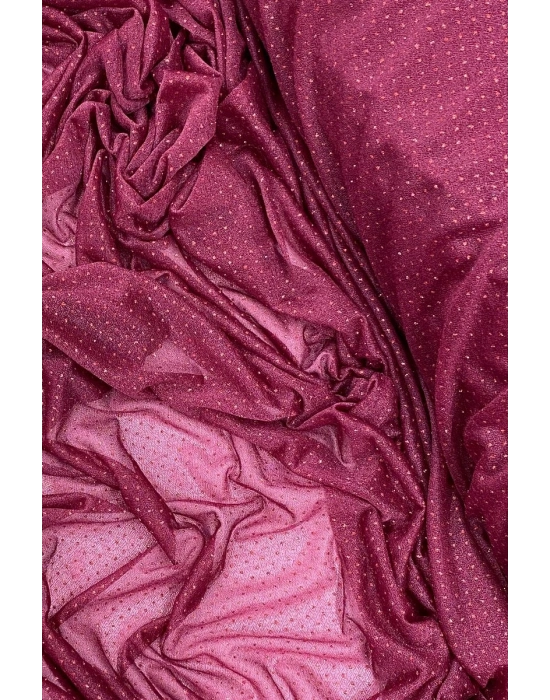 Yağmur Damlası Simli Abiye Elbise Şallık Tül Kumaş Bordo 23