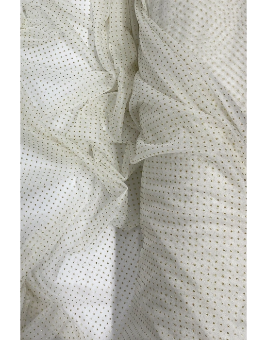 Yağmur Damlası Simli Abiye Elbise Şallık Tül Kumaş Ekru 12