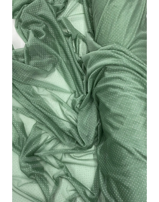 Yağmur Damlası Simli Abiye Elbise Şallık Tül Kumaş Mint Yeşil 75