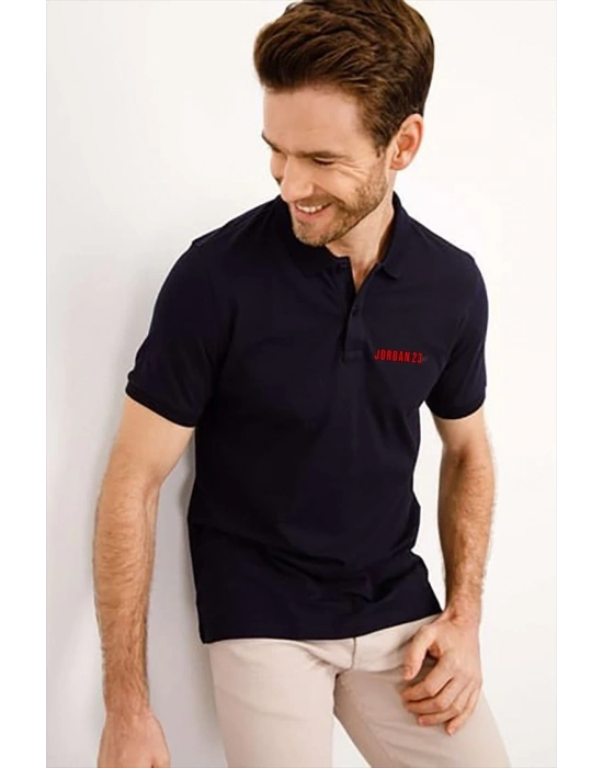 Yakası Düğmeli Yakalı Pike Baskılı T-Shirt - Beyaz -