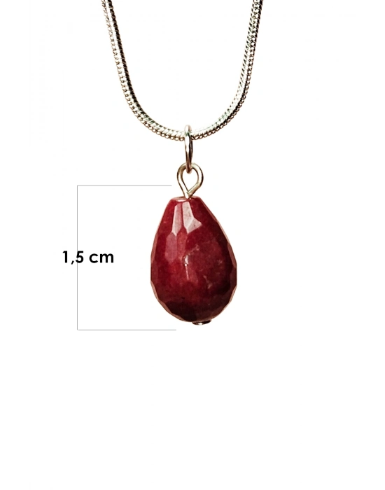 Yakut Doğal Taşı Zincirli El Yapımı Kolye Uç: 1,5 cm Zincir: 20 cm Kutulu