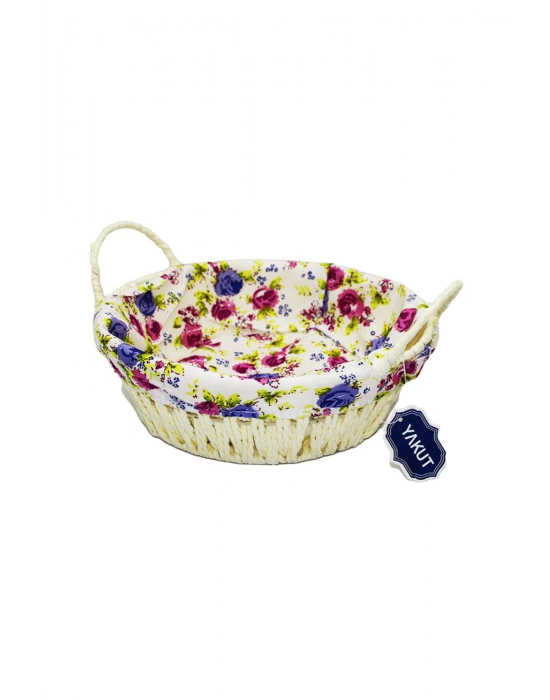 Yakut Renkli Bezli Yuvarlak Ekmek Sepeti Hasır  8820