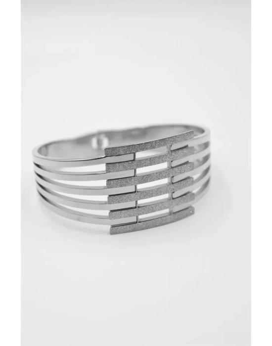 Yaldızlı Kalın Kaburga Bilezik - Gümüş