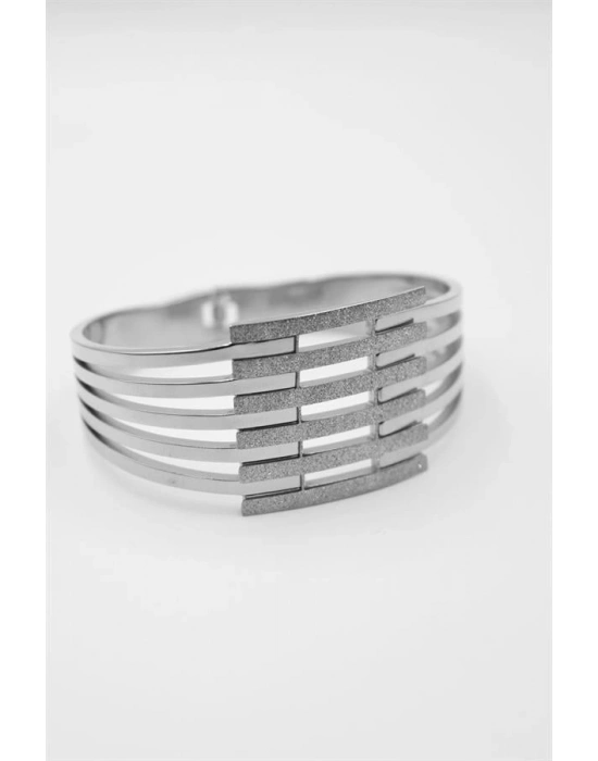 Yaldızlı Kalın Kaburga Bilezik - Gümüş