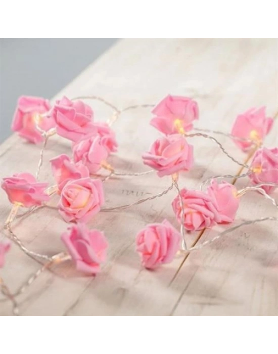 Yapay Gül Tasarımlı Dekoratif Led Işık Pilli (20 Gül)