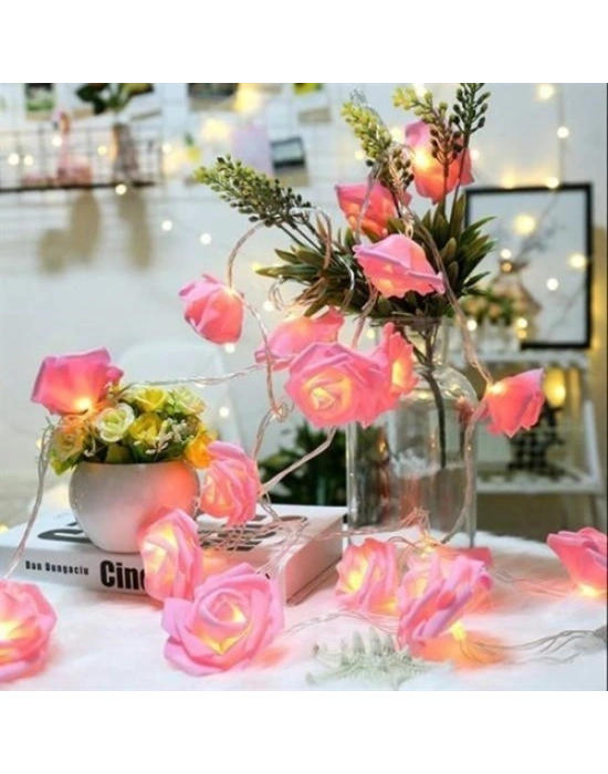 Yapay Gül Tasarımlı Dekoratif Led Işık Pilli (20 Gül)