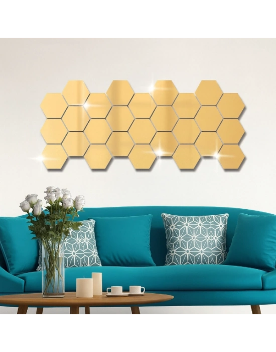 Yapışkanlı Akrilik Gold Ayna Seti 12 Adet