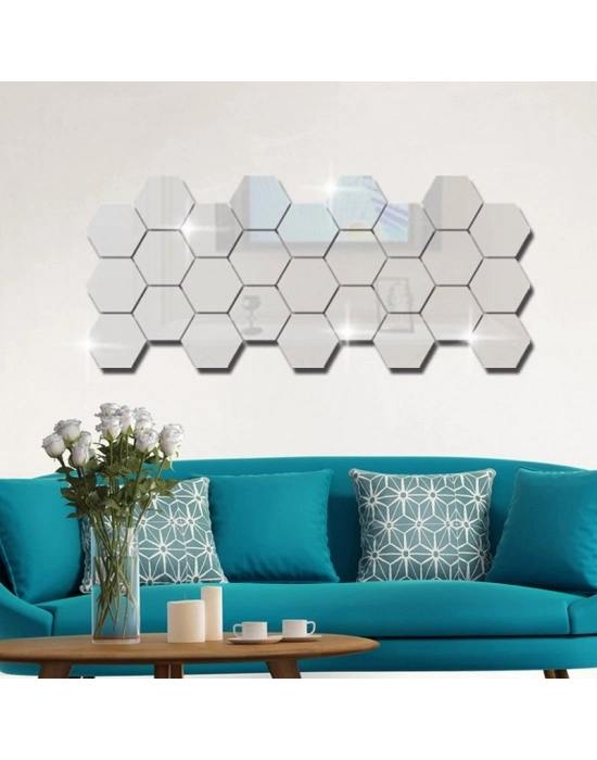 Yapışkanlı Akrilik Gümüş Ayna Seti 12 Adet