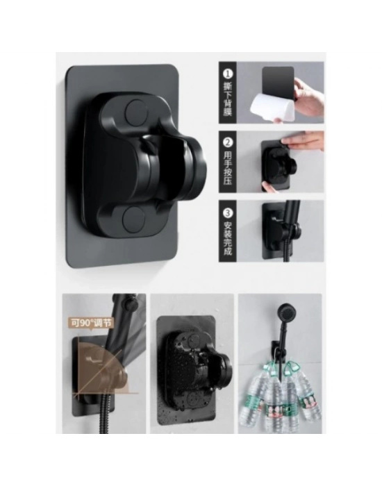 Yapışkanlı Duş Başlığı Tutucu Ayarlı Siyah