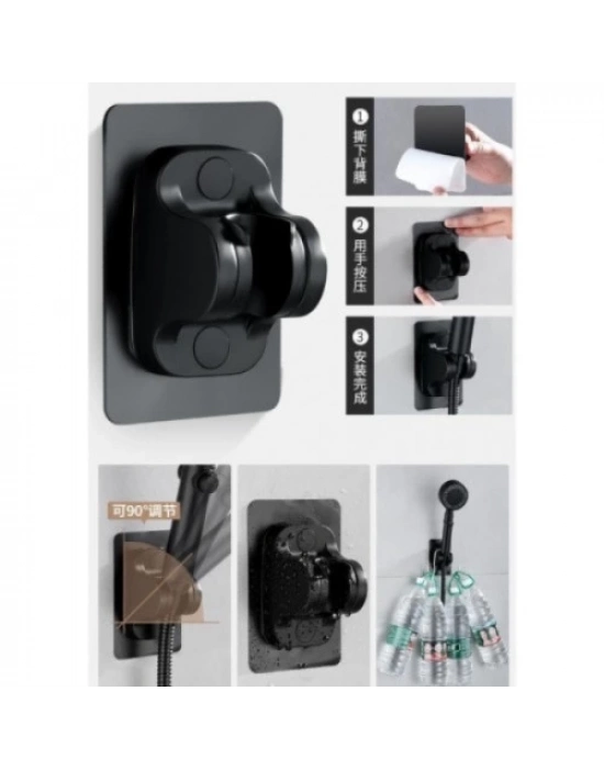 Yapışkanlı Duş Başlığı Tutucu Ayarlı Siyah