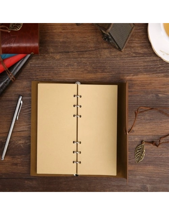 Yaprak Desenli Çizgisiz Deri Defter