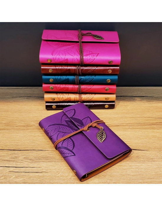 Yaprak Desenli Deri Defter Asorti