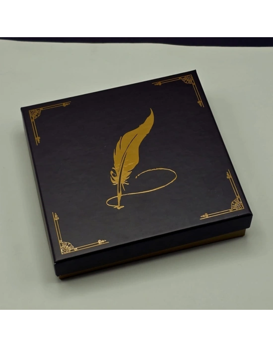 Yaprak Desenli Mor Deri Defter Ve Metal Roller Kalem Seti