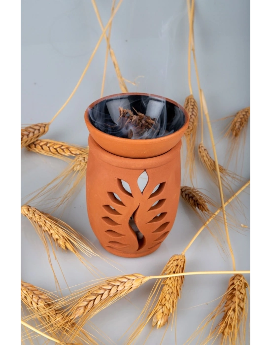 Yaprak Model  El Yapımı Çömlek Buhurdanlık Tütsülük