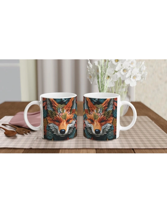 Yapraklardan Tilki Baskılı Kupa Bardak