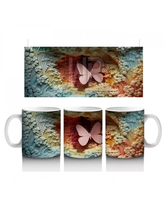 Yapraksı Dokular Üzerinde Tek Kelebek – Baskılı Kahve Kupası