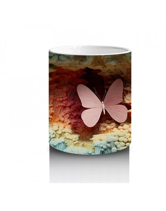 Yapraksı Dokular Üzerinde Tek Kelebek – Baskılı Kahve Kupası