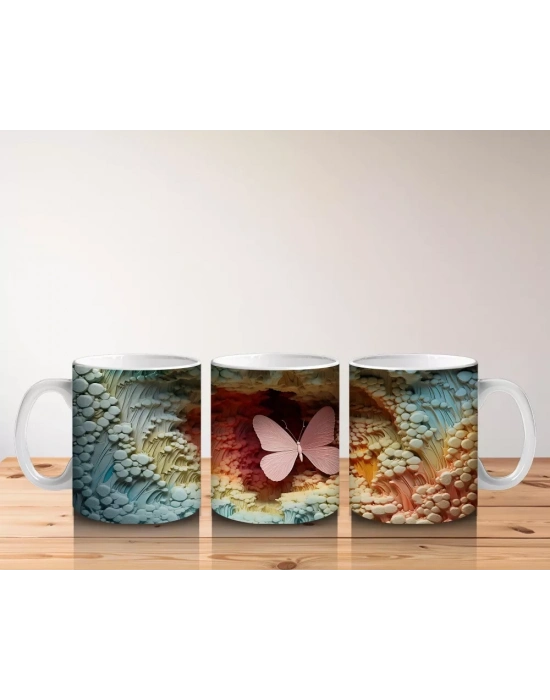 Yapraksı Dokular Üzerinde Tek Kelebek – Baskılı Kahve Kupası