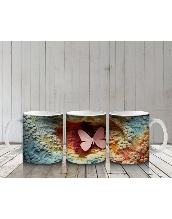 Yapraksı Dokular Üzerinde Tek Kelebek – Baskılı Kahve Kupası