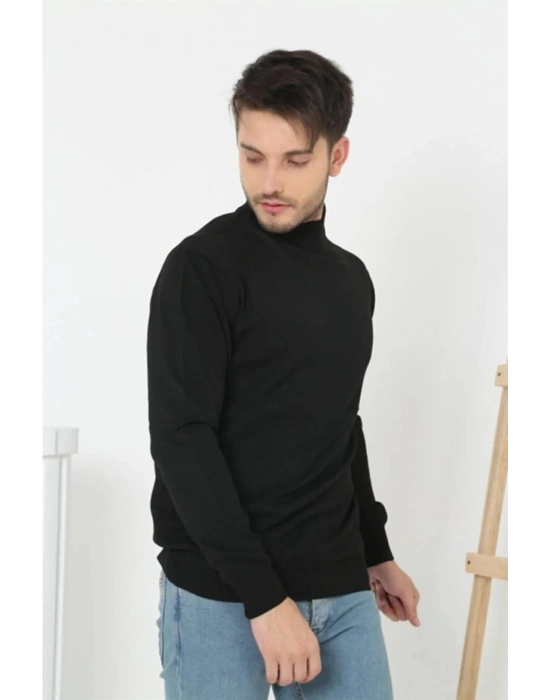 Yarım Balıkçı Yaka Triko Kazak - Siyah