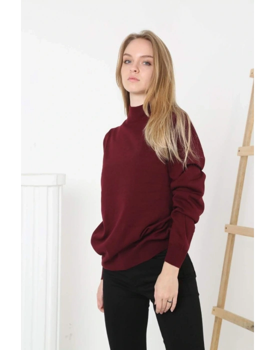 Yarım Boğaz Triko Kazak- Bordo