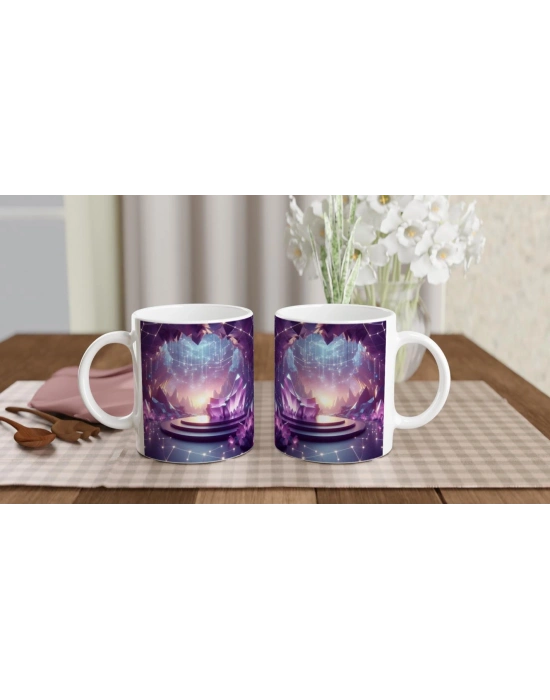 Yay Burcu Baskılı Kahve Kupası - Büyülü Kristal Mağarası Temalı Vs4