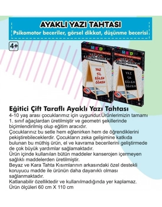 Yazı Tahtası Çift Taraflı Ayaklı Mıknatıslı Yazı Tahtası Seti 110 X 60