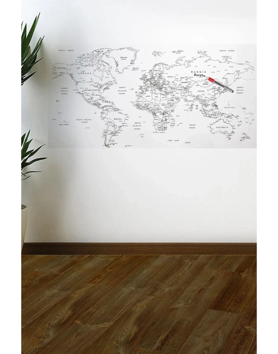 ®  Yazılabilir Dünya Haritası Manyetik Duvar Stickerı 110 x 56 cm