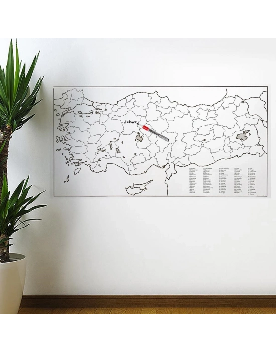 ® Yazılabilir Türkiye Haritası Manyetik Duvar Stickerı 110 x 56 cm
