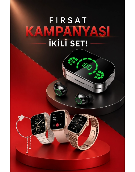 Yeni Nesil Kaliteli Akıllı Saat ve Kablosuz Bluetooth Kulaklık Yüksek Ses Kaliteli
