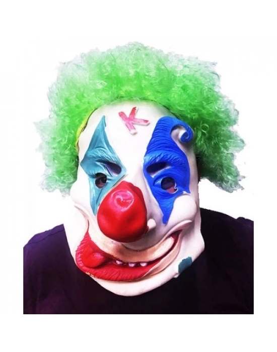 Yeşil Afro Peruklu Palyaço Maske