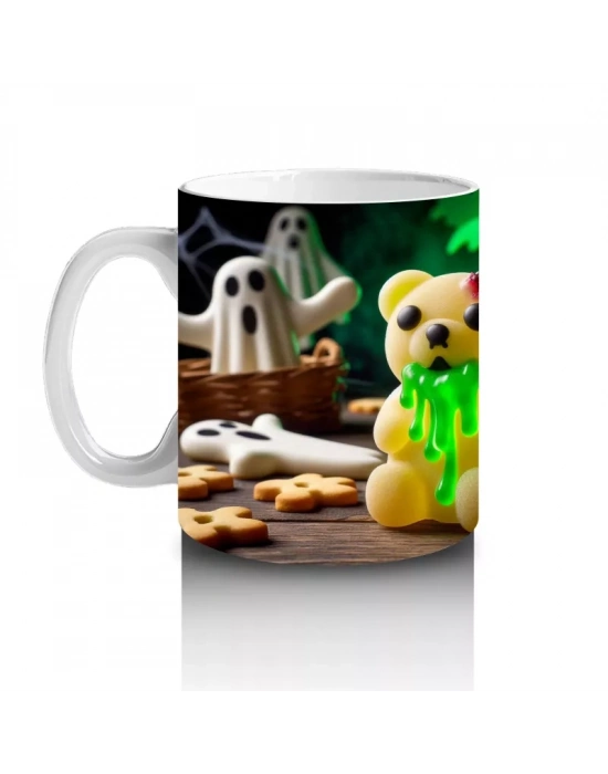 Yeşil Canavar Kostümlü Eğlenceli Figürlerle Cadılar Bayramı Baskılı Kupa