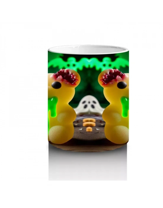 Yeşil Canavar Kostümlü Eğlenceli Figürlerle Cadılar Bayramı Baskılı Kupa