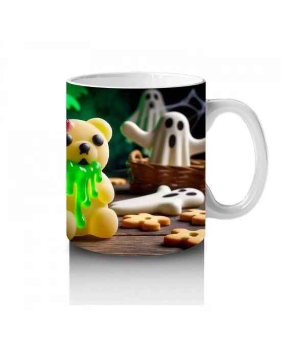 Yeşil Canavar Kostümlü Eğlenceli Figürlerle Cadılar Bayramı Baskılı Kupa