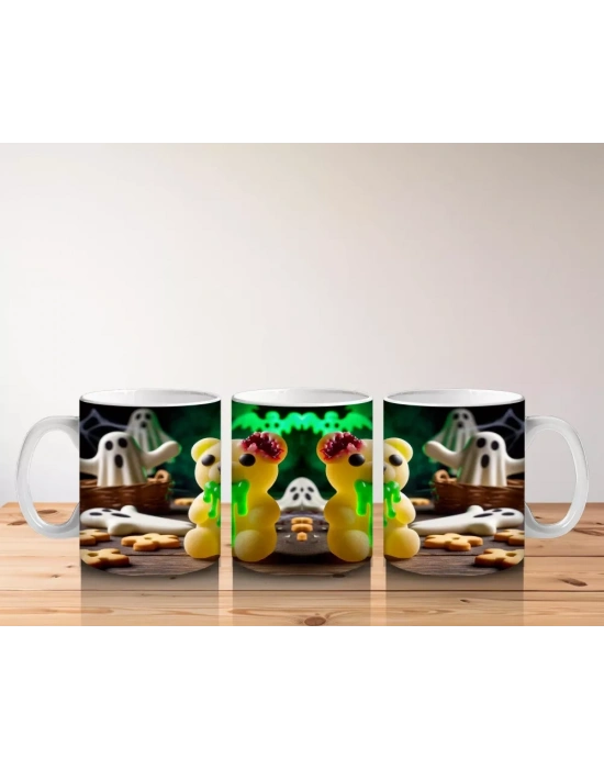 Yeşil Canavar Kostümlü Eğlenceli Figürlerle Cadılar Bayramı Baskılı Kupa