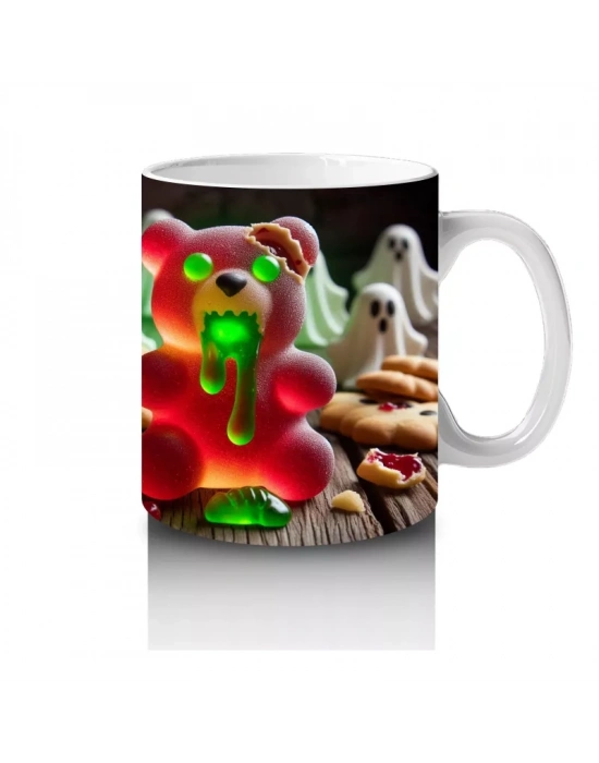 Yeşil Canavarlar ve Dev Şekerlerle Eğlenceli Cadılar Bayramı Baskılı Kupa