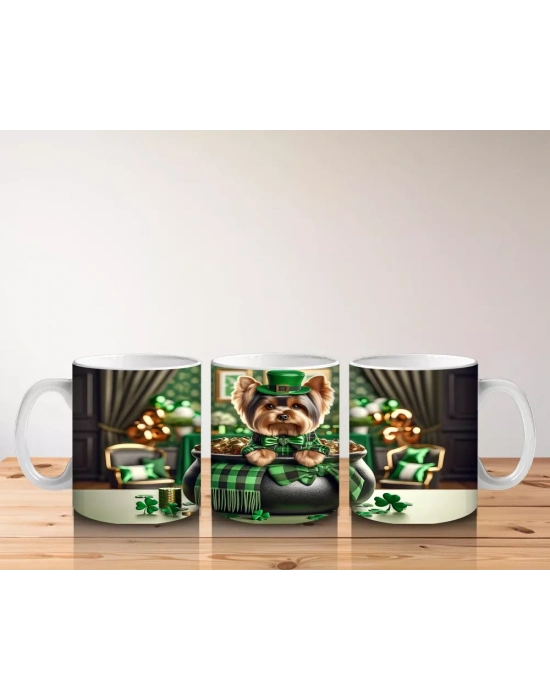 Yeşil Ceketli ve Şapkalı Yorkshire Terrier – Baskılı Kahve Kupası